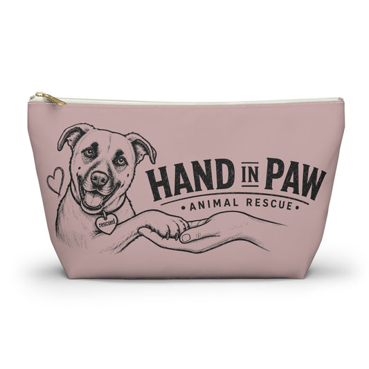 Hand in Paw Accessory Pouch — Zippered T‑Bottom Makeup & Travel Organizer