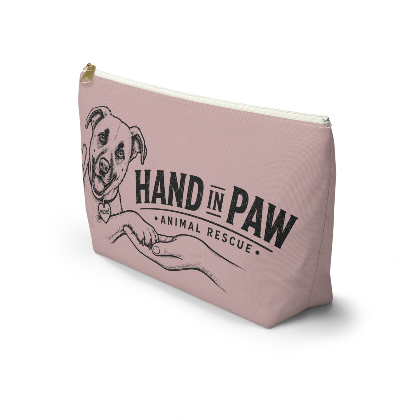 Hand in Paw Accessory Pouch — Zippered T‑Bottom Makeup & Travel Organizer