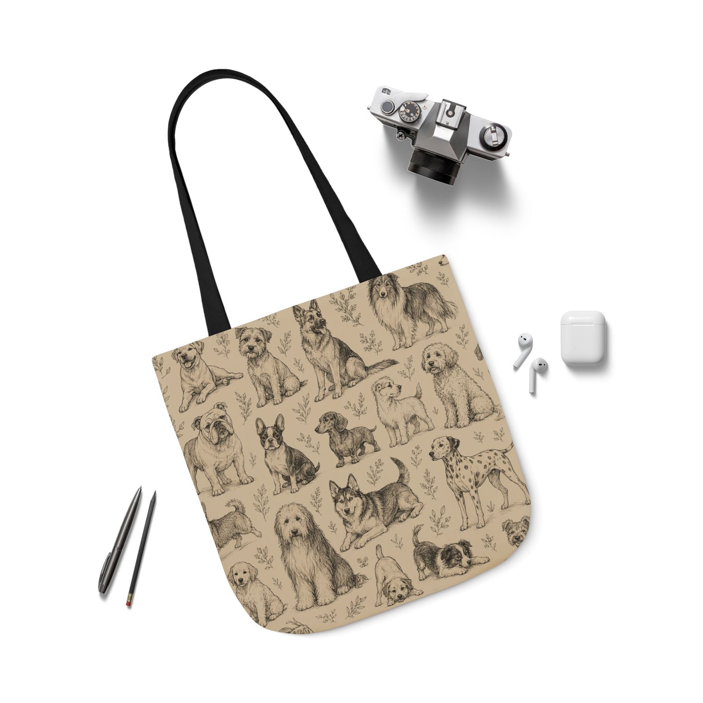 Canvas Tote Bag - Vintage Sketch Dogs Pattern