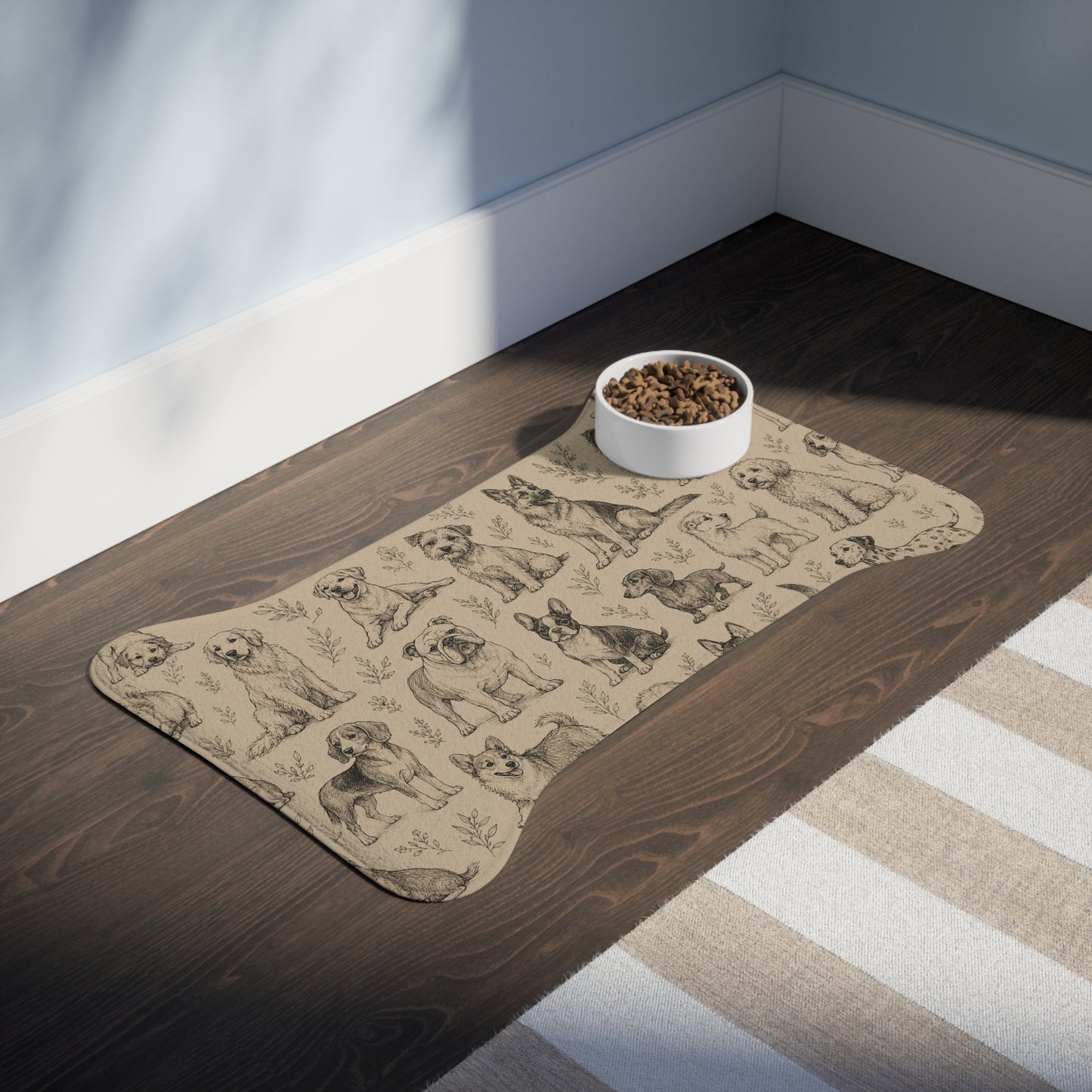 Dog Pattern Pet Feeding Mat - Non-Slip Bone-Shaped