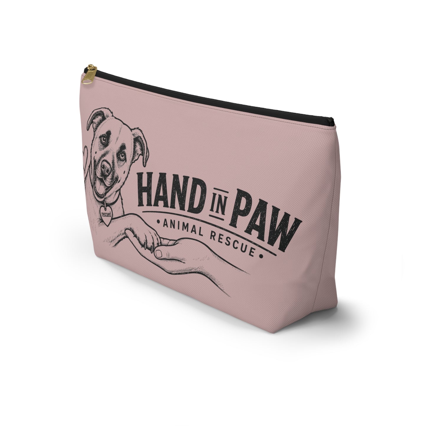 Hand in Paw Accessory Pouch — Zippered T‑Bottom Makeup & Travel Organizer