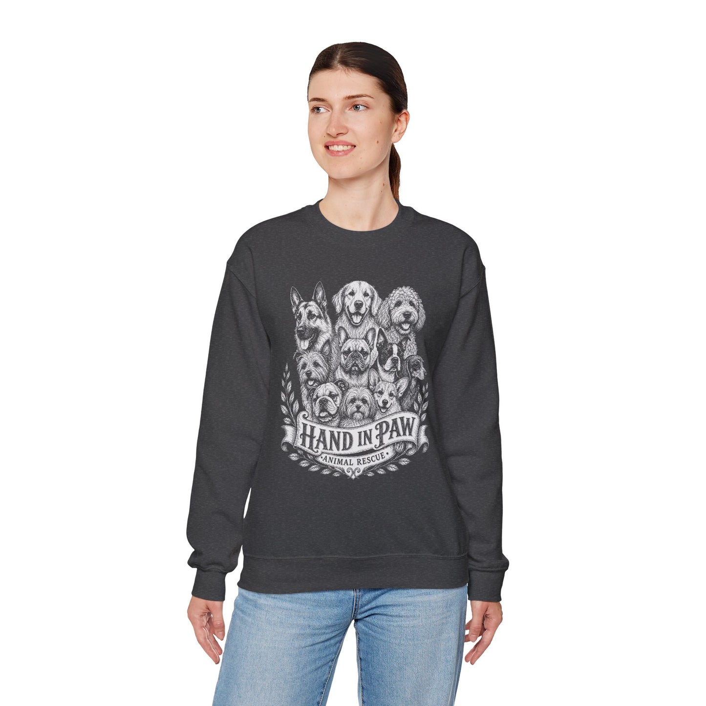 Hand in Paw Animal Rescue - Vintage Animal Sketch Unisex Crewneck Sweatshirt