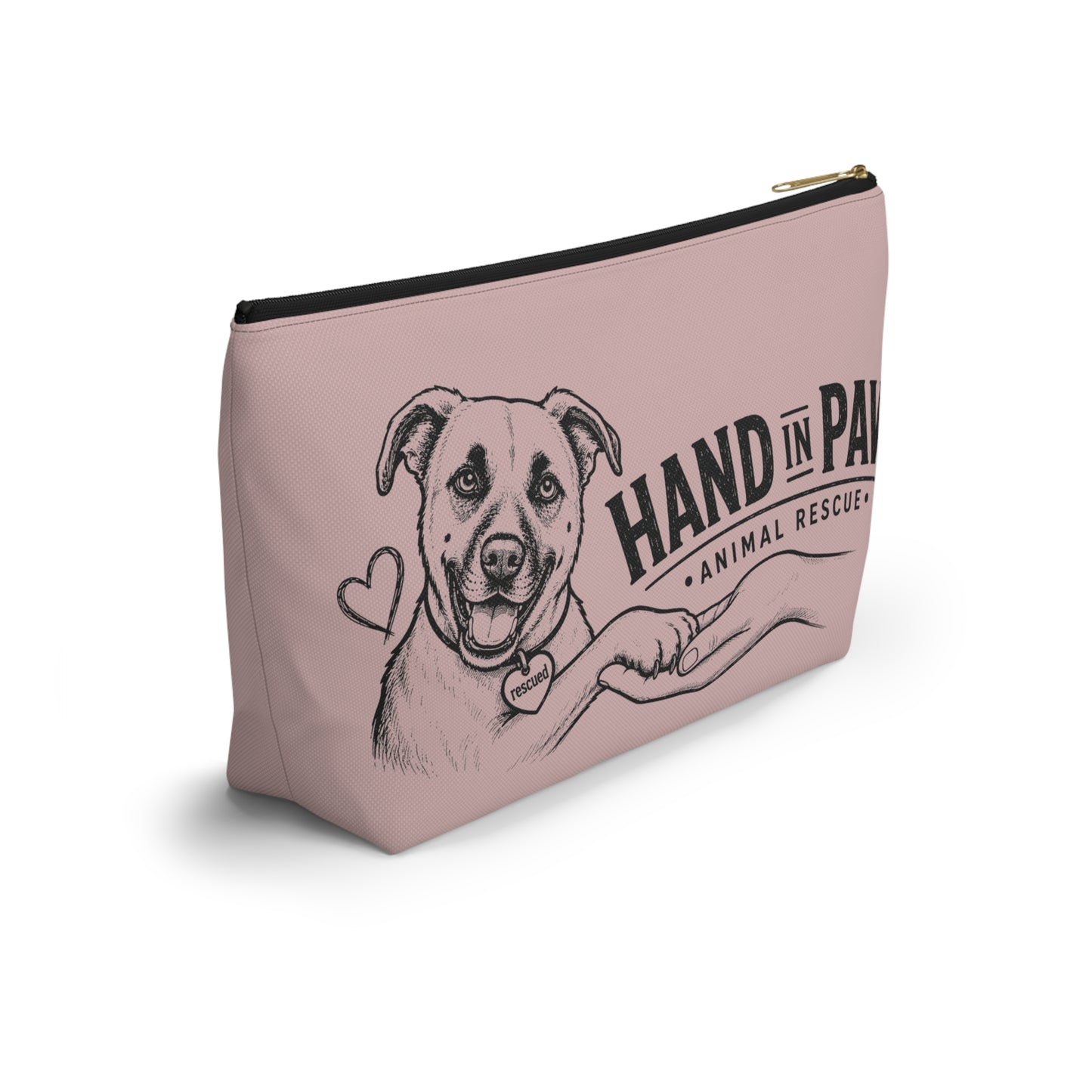 Hand in Paw Accessory Pouch — Zippered T‑Bottom Makeup & Travel Organizer