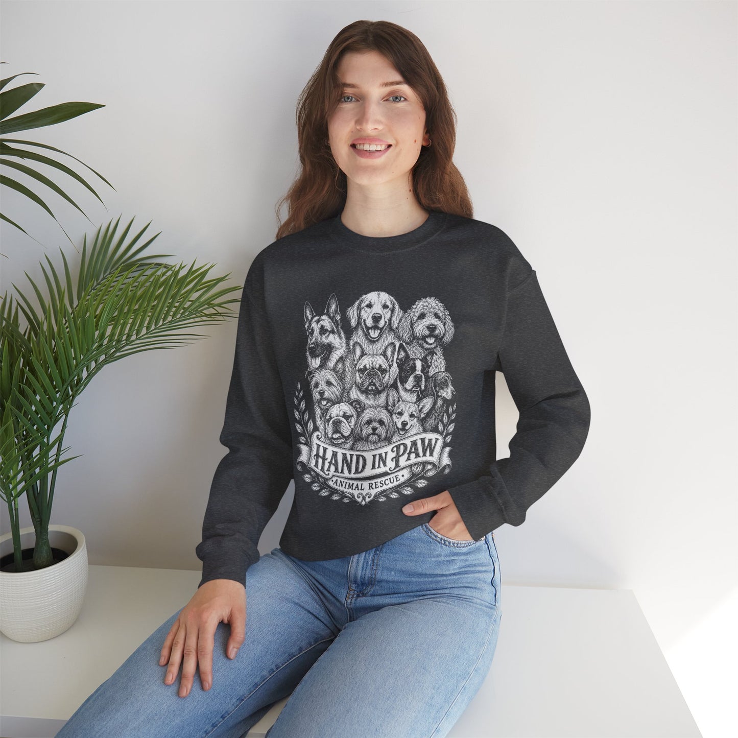 Hand in Paw Animal Rescue - Vintage Animal Sketch Unisex Crewneck Sweatshirt
