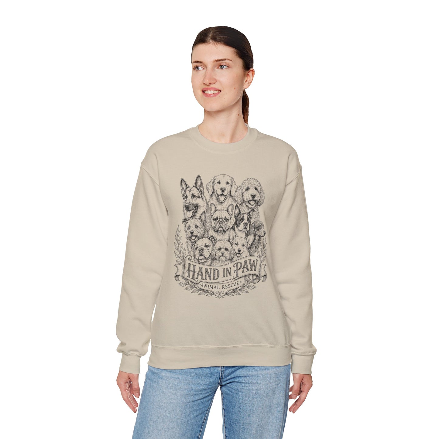 Hand in Paw Animal Rescue - Vintage Animal Sketch Unisex Crewneck Sweatshirt