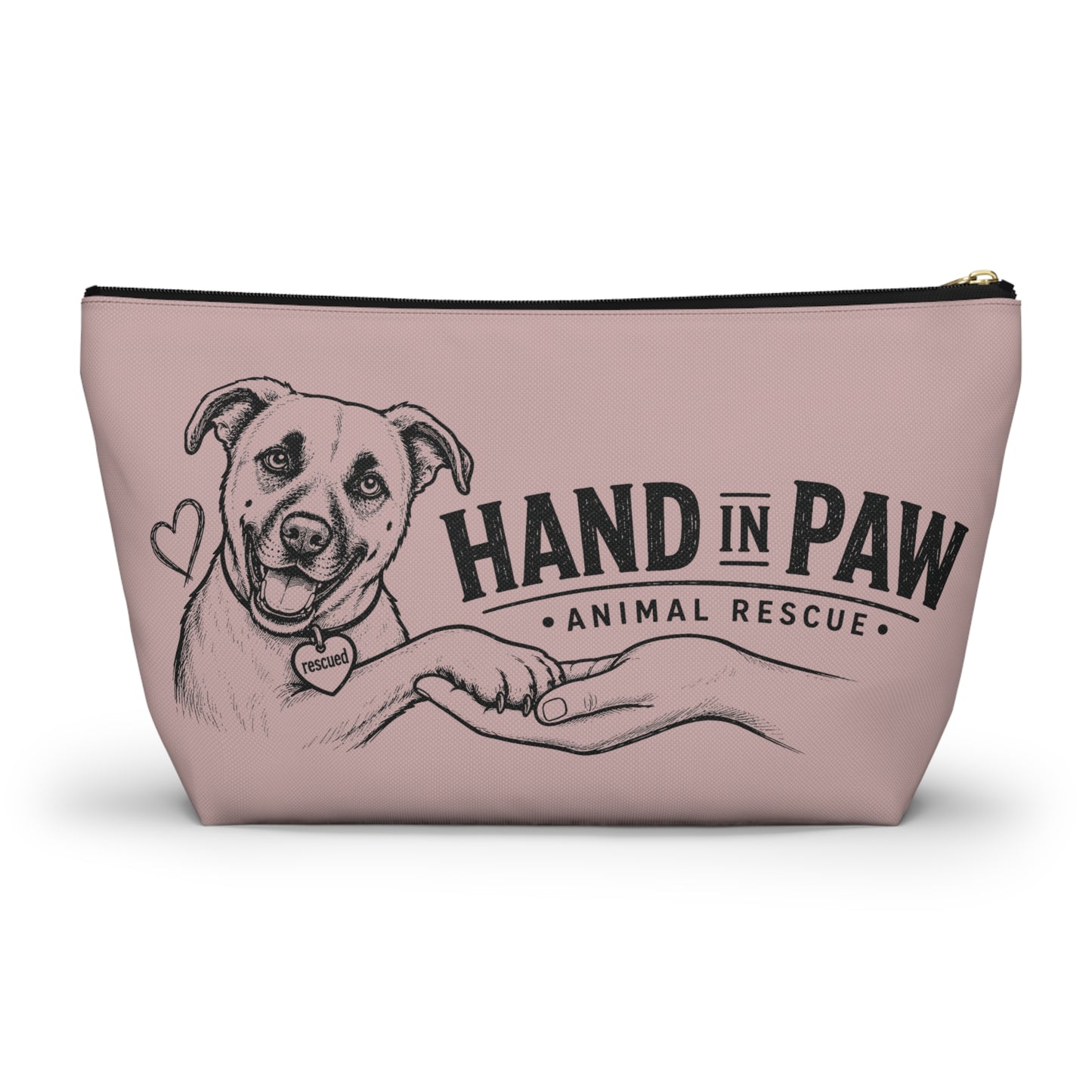 Hand in Paw Accessory Pouch — Zippered T‑Bottom Makeup & Travel Organizer