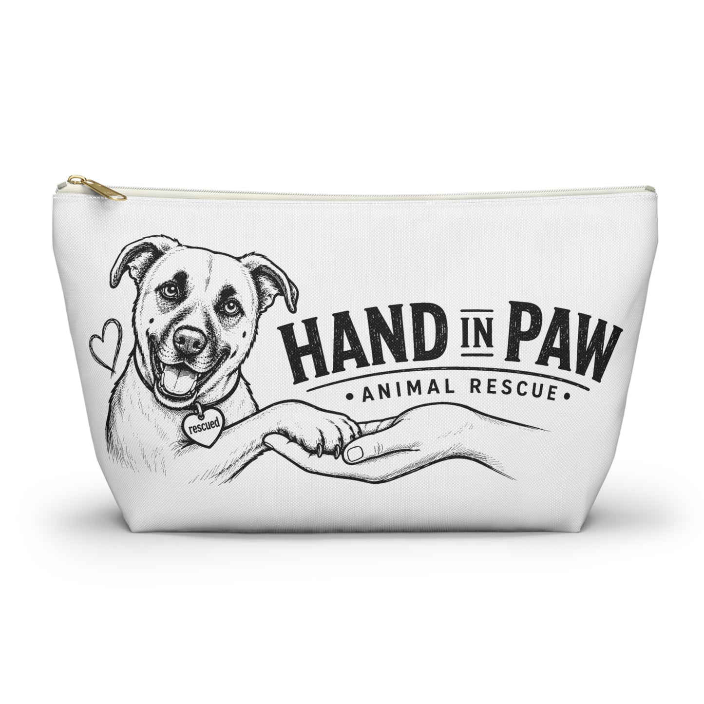 Hand in Paw Accessory Pouch — Zippered T‑Bottom Makeup & Travel Organizer