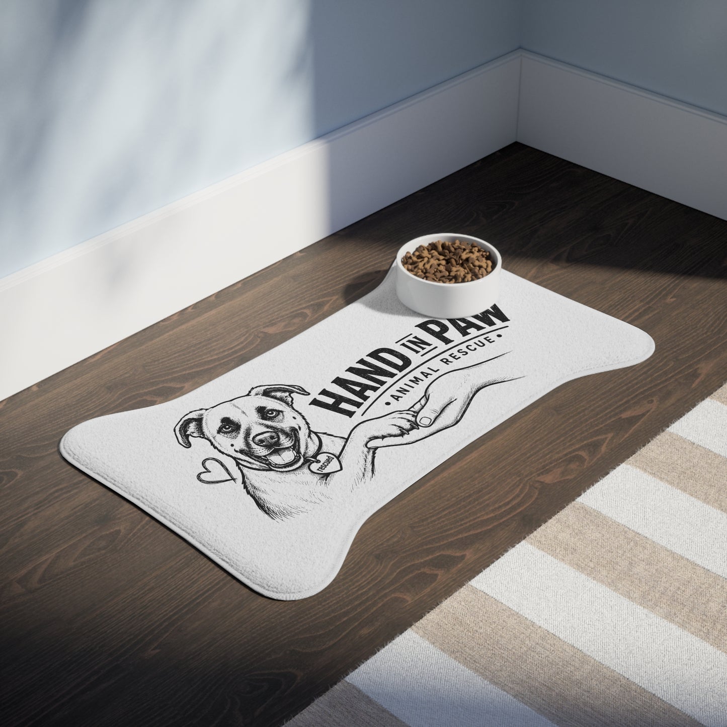 Hand in Paw Pet Feeding Mat - Non-Slip Bone-Shaped