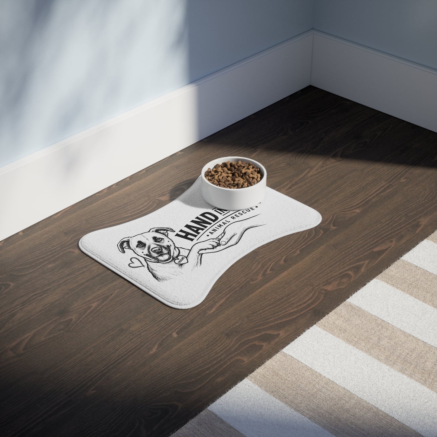 Hand in Paw Pet Feeding Mat - Non-Slip Bone-Shaped
