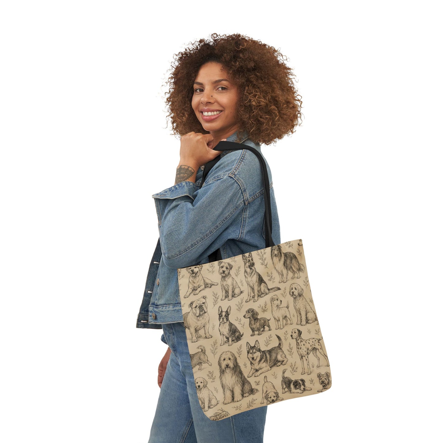 Canvas Tote Bag - Vintage Sketch Dogs Pattern