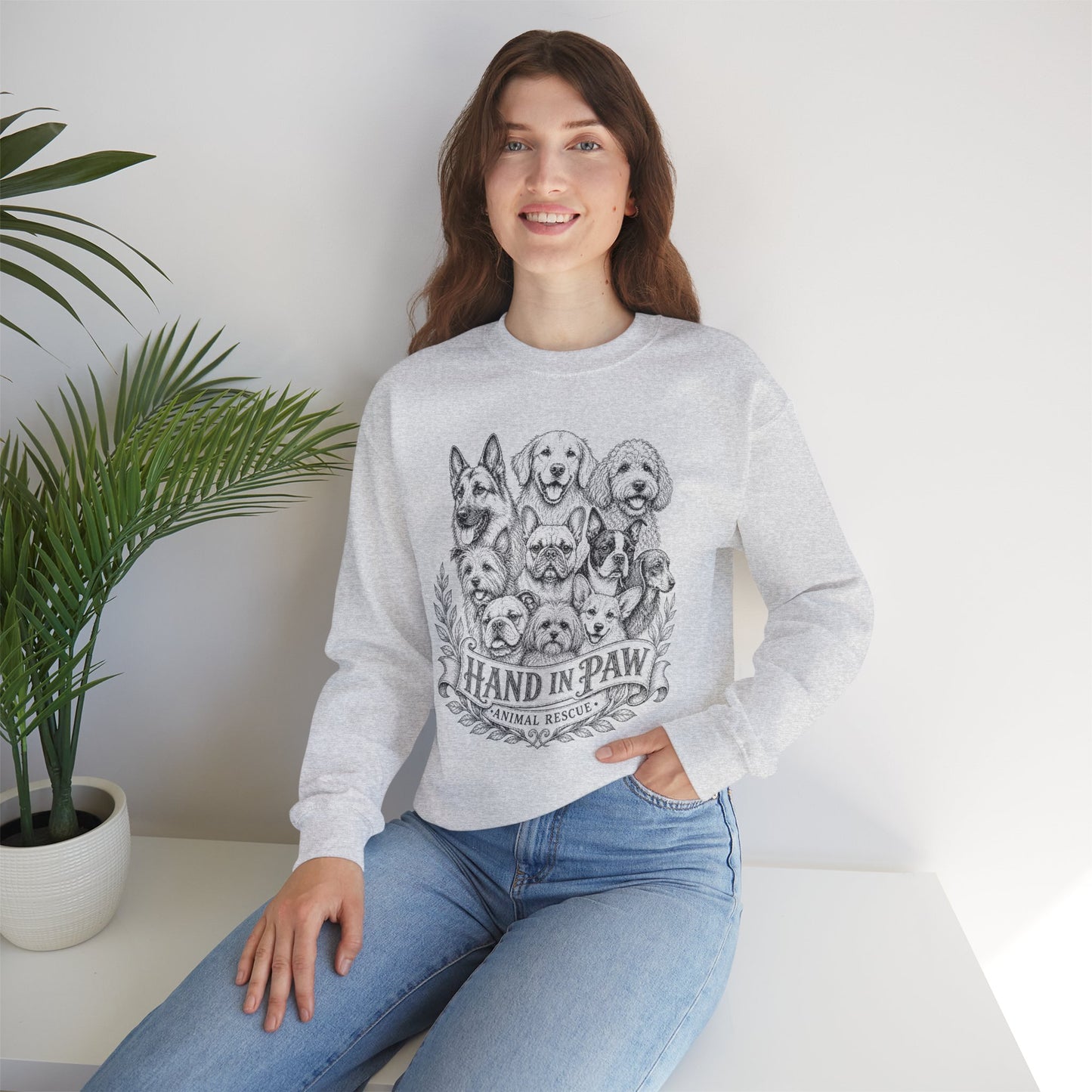 Hand in Paw Animal Rescue - Vintage Animal Sketch Unisex Crewneck Sweatshirt