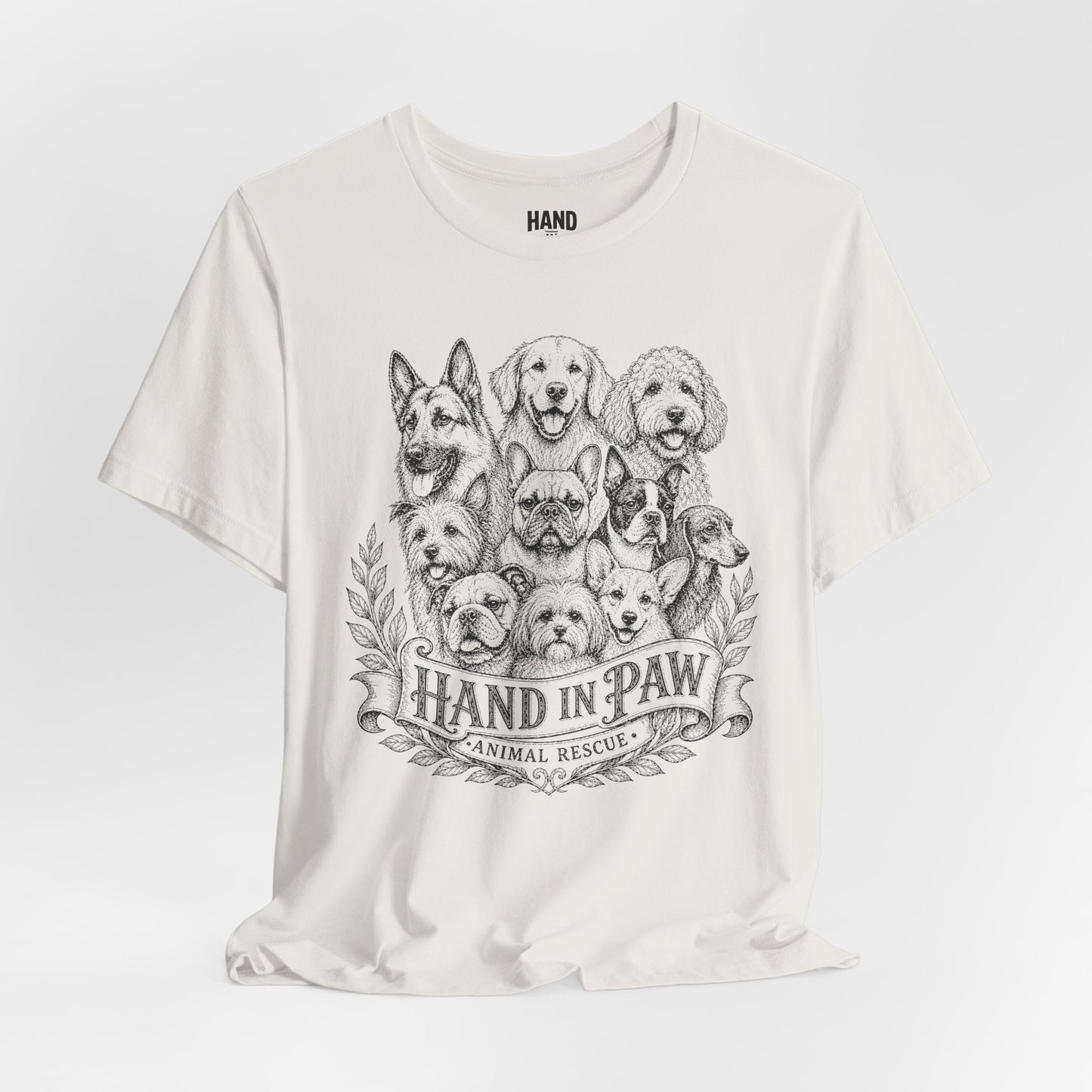 Hand in Paw Animal Rescue - Vintage Animal Sketch Logo T-Shirt