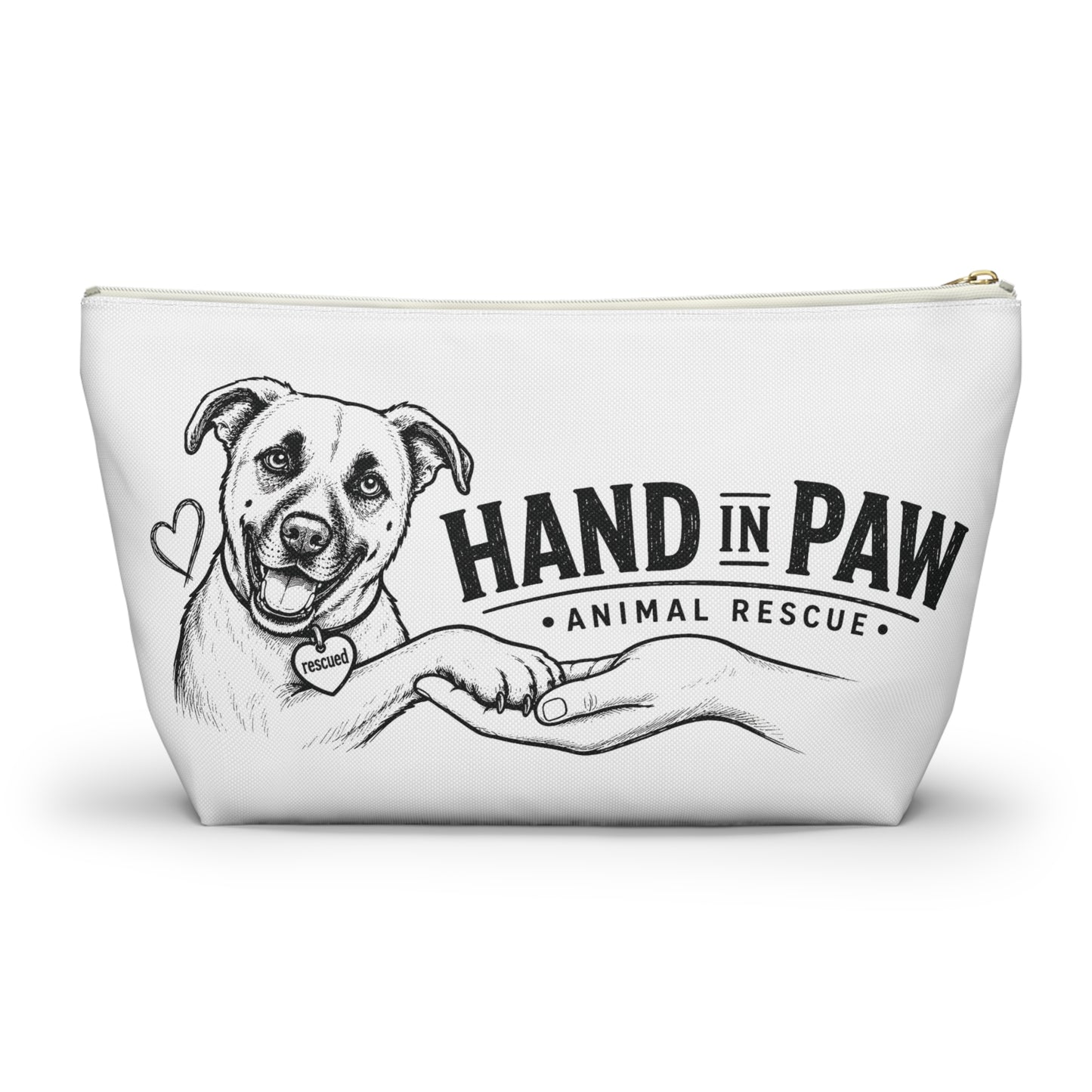 Hand in Paw Accessory Pouch — Zippered T‑Bottom Makeup & Travel Organizer