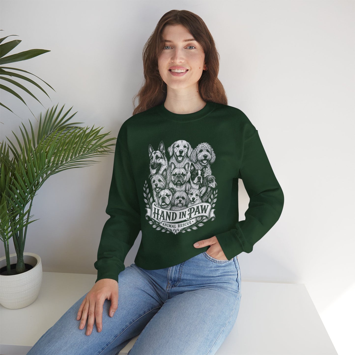 Hand in Paw Animal Rescue - Vintage Animal Sketch Unisex Crewneck Sweatshirt