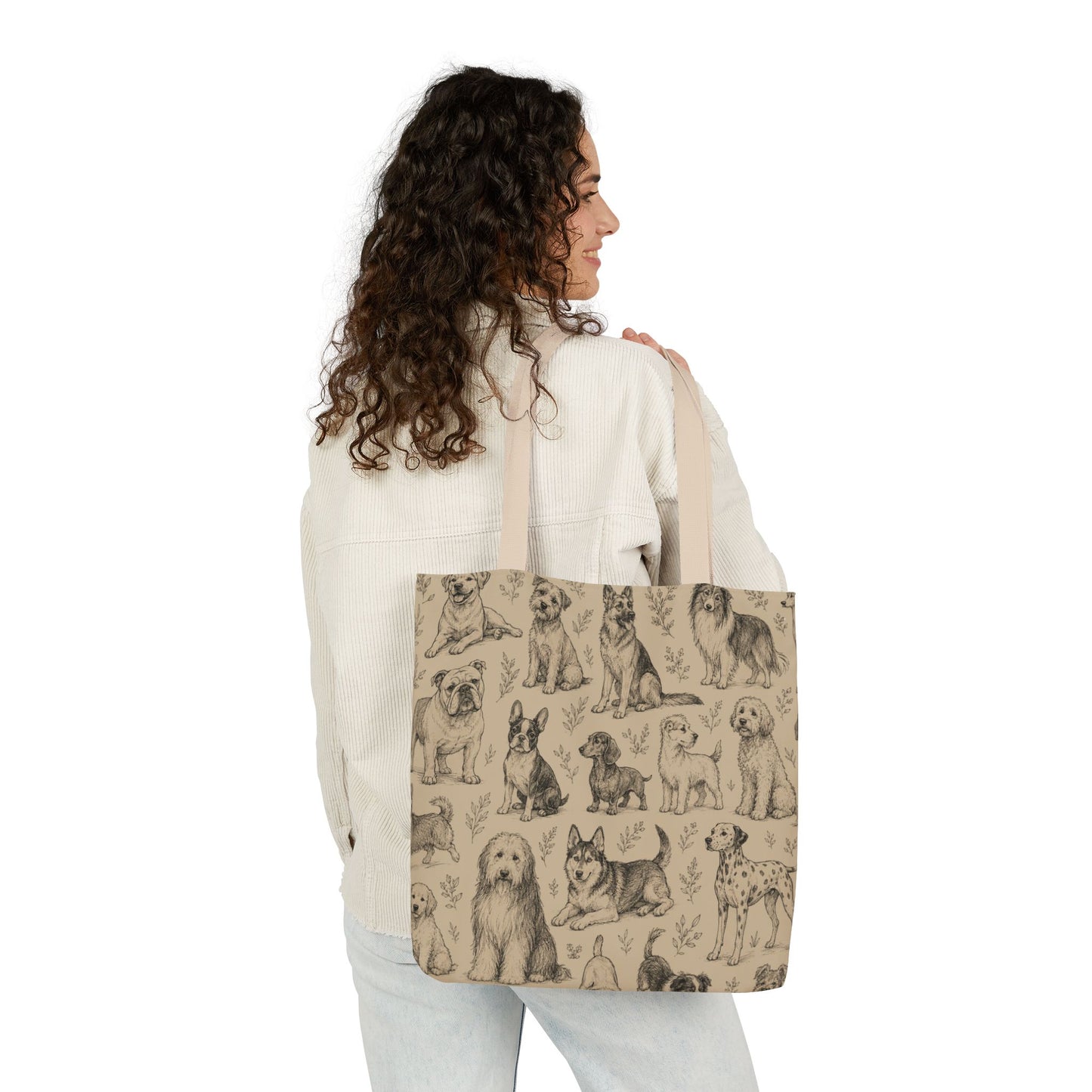 Canvas Tote Bag - Vintage Sketch Dogs Pattern