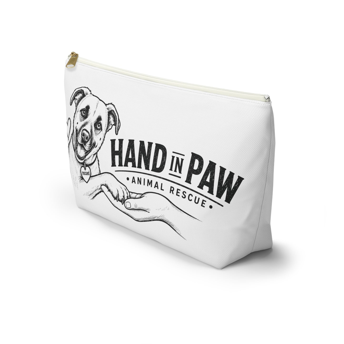 Hand in Paw Accessory Pouch — Zippered T‑Bottom Makeup & Travel Organizer