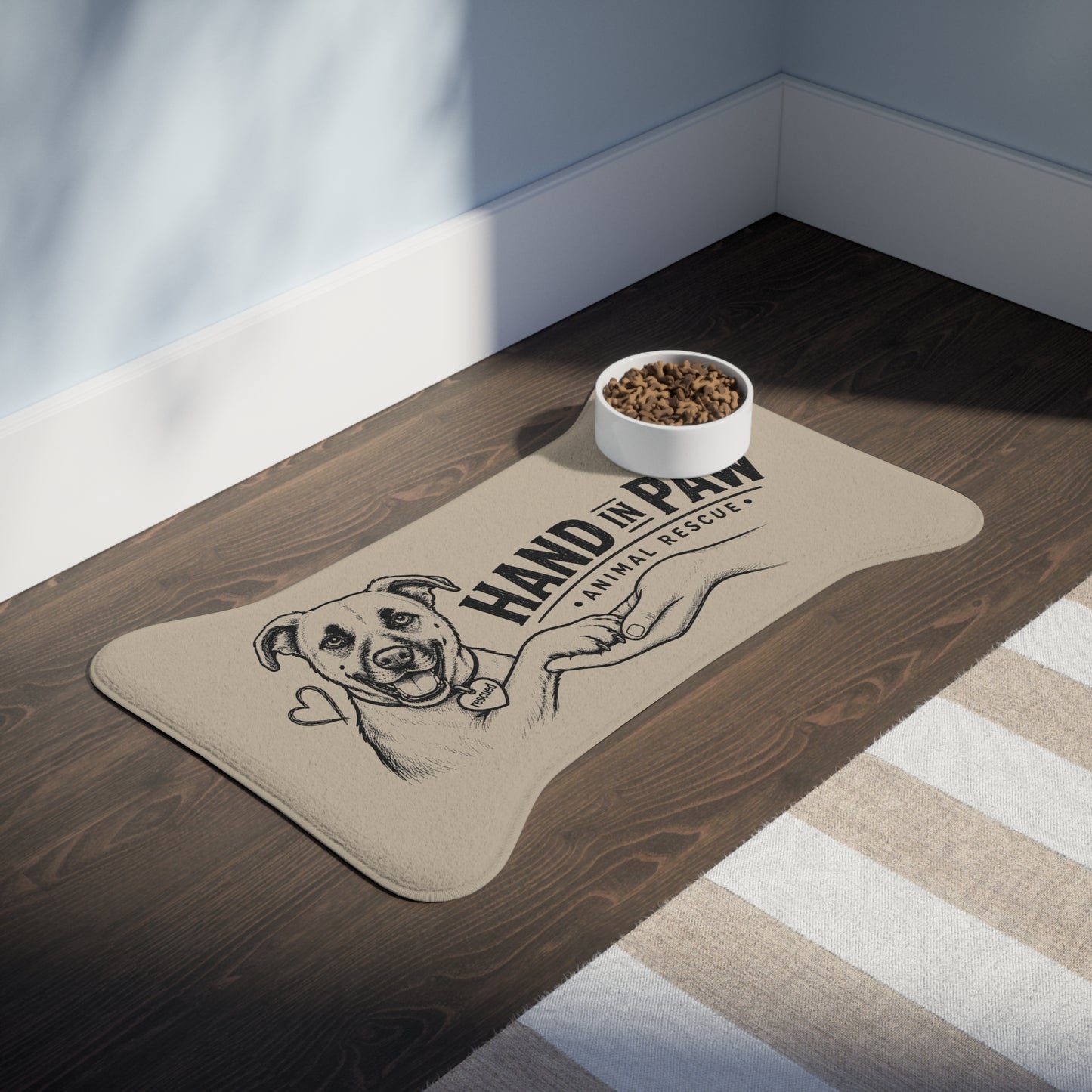 Hand in Paw Pet Feeding Mat - Non-Slip Bone-Shaped