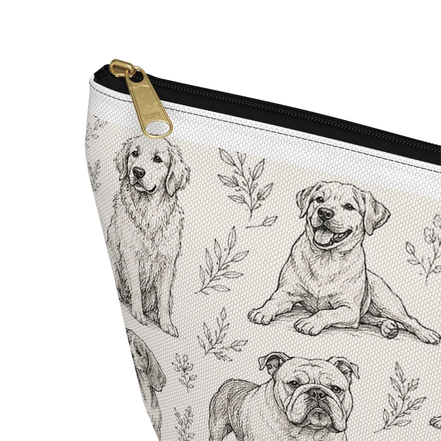 Dog Sketch Accessory Pouch — Zippered T‑Bottom Makeup & Travel Organizer