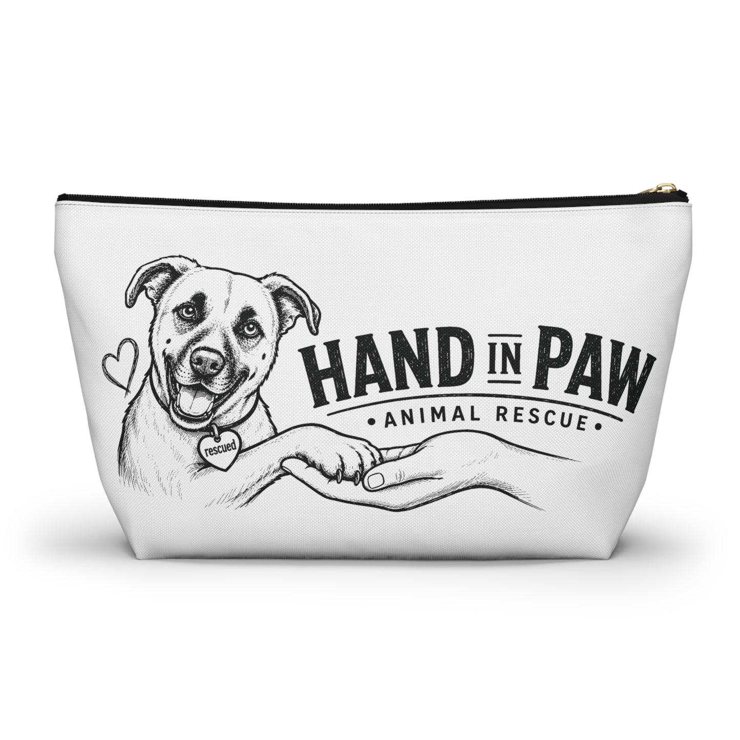 Hand in Paw Accessory Pouch — Zippered T‑Bottom Makeup & Travel Organizer