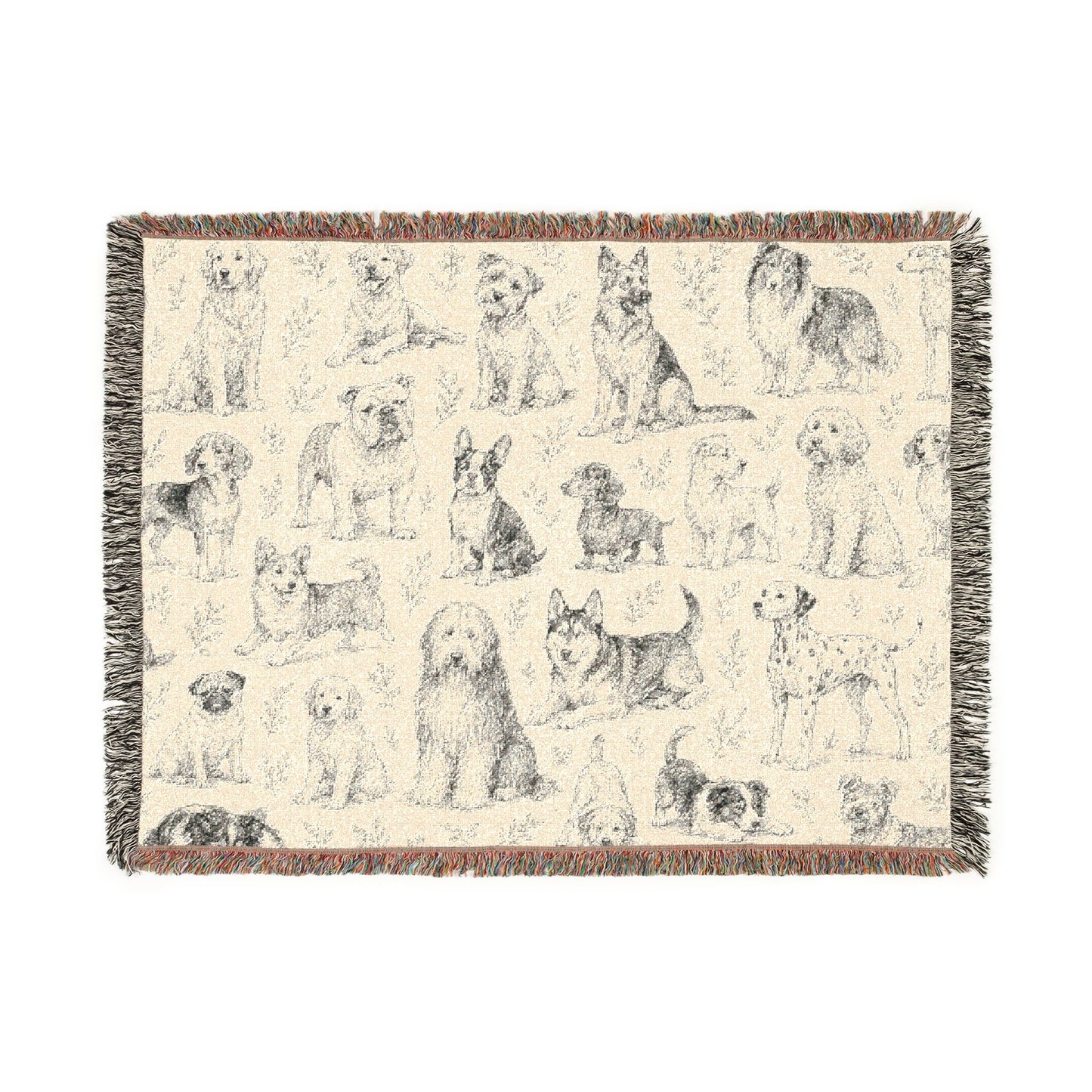 Artistic Drawn Dogs Woven Blanket