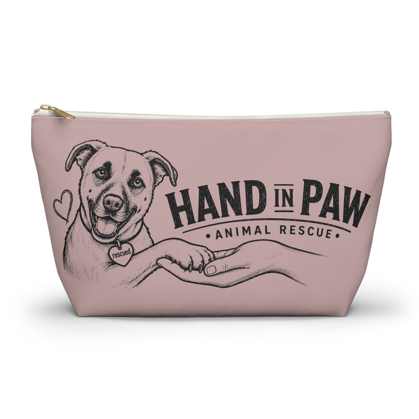 Hand in Paw Accessory Pouch — Zippered T‑Bottom Makeup & Travel Organizer
