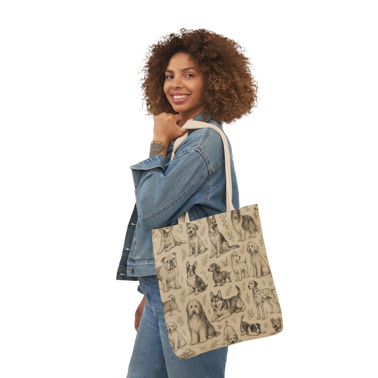 Canvas Tote Bag - Vintage Sketch Dogs Pattern