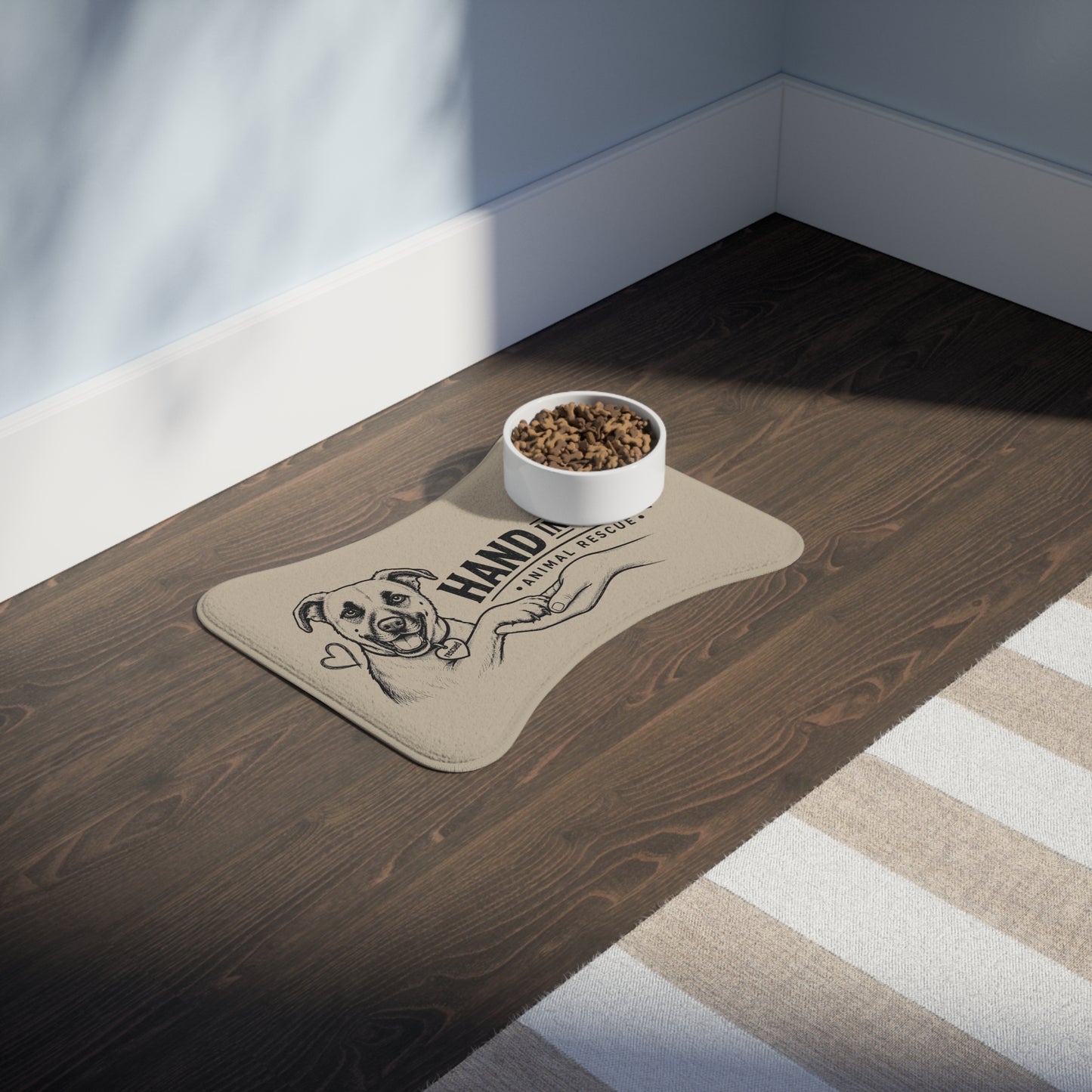 Hand in Paw Pet Feeding Mat - Non-Slip Bone-Shaped