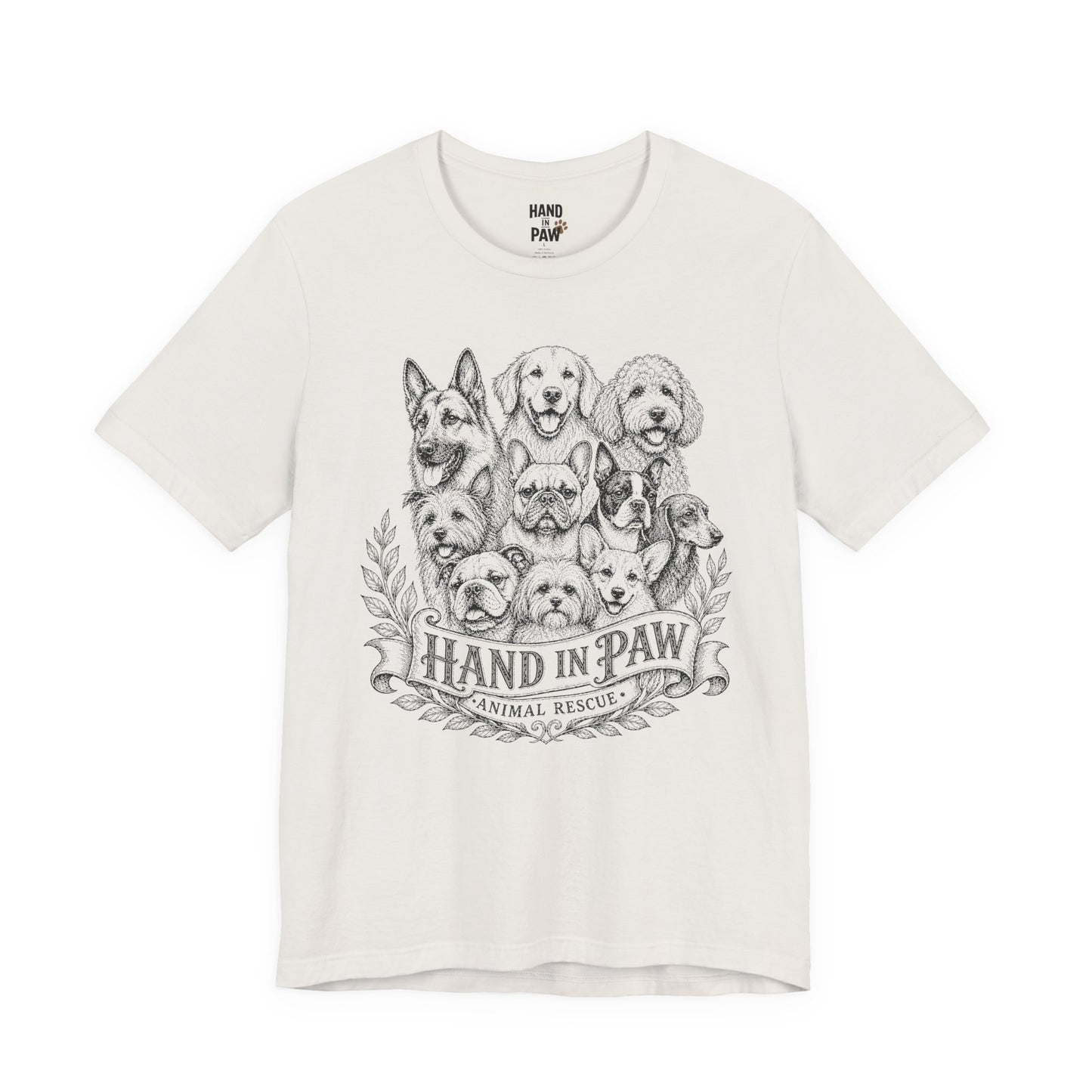 Hand in Paw Animal Rescue - Vintage Animal Sketch Logo T-Shirt