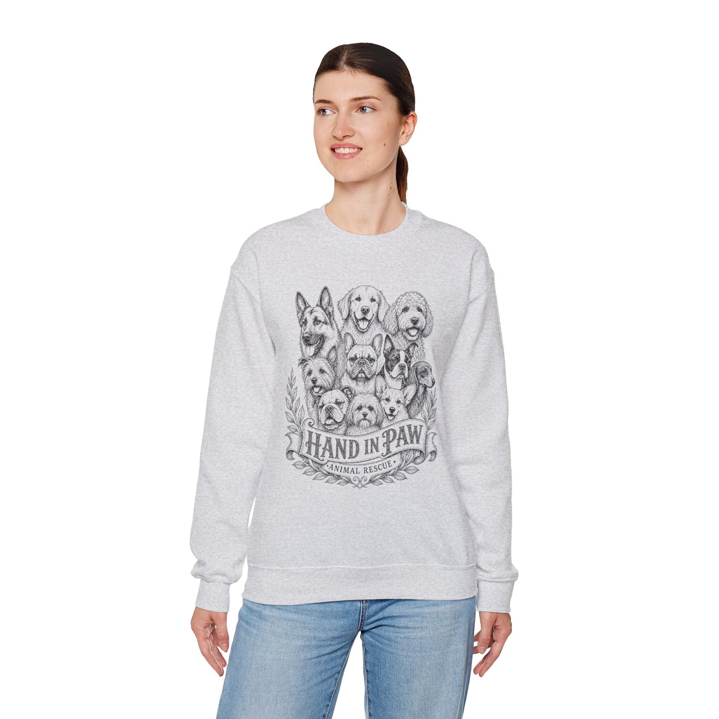 Hand in Paw Animal Rescue - Vintage Animal Sketch Unisex Crewneck Sweatshirt