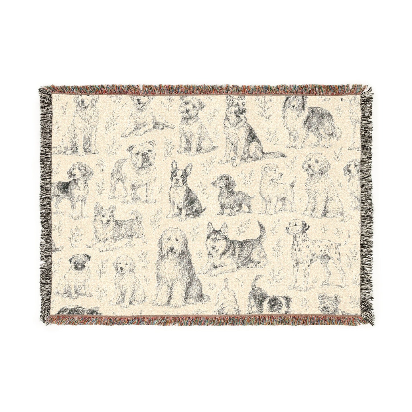 Artistic Drawn Dogs Woven Blanket