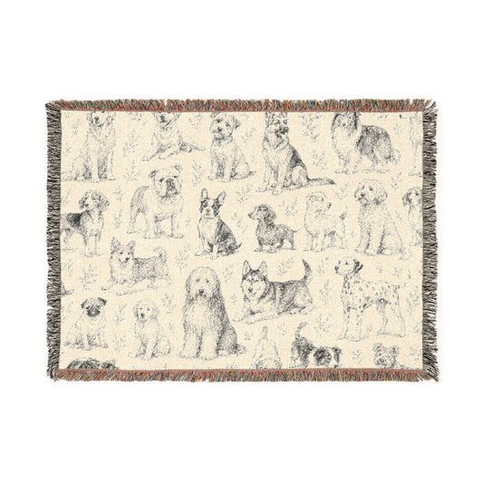 Artistic Drawn Dogs Woven Blanket