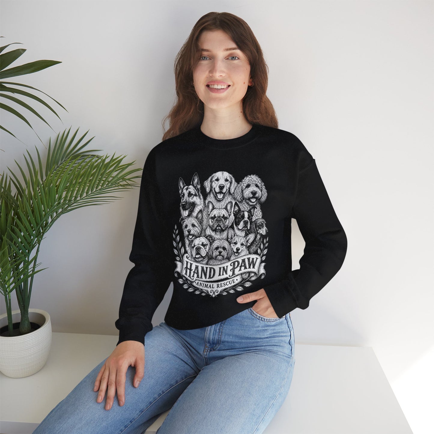 Hand in Paw Animal Rescue - Vintage Animal Sketch Unisex Crewneck Sweatshirt
