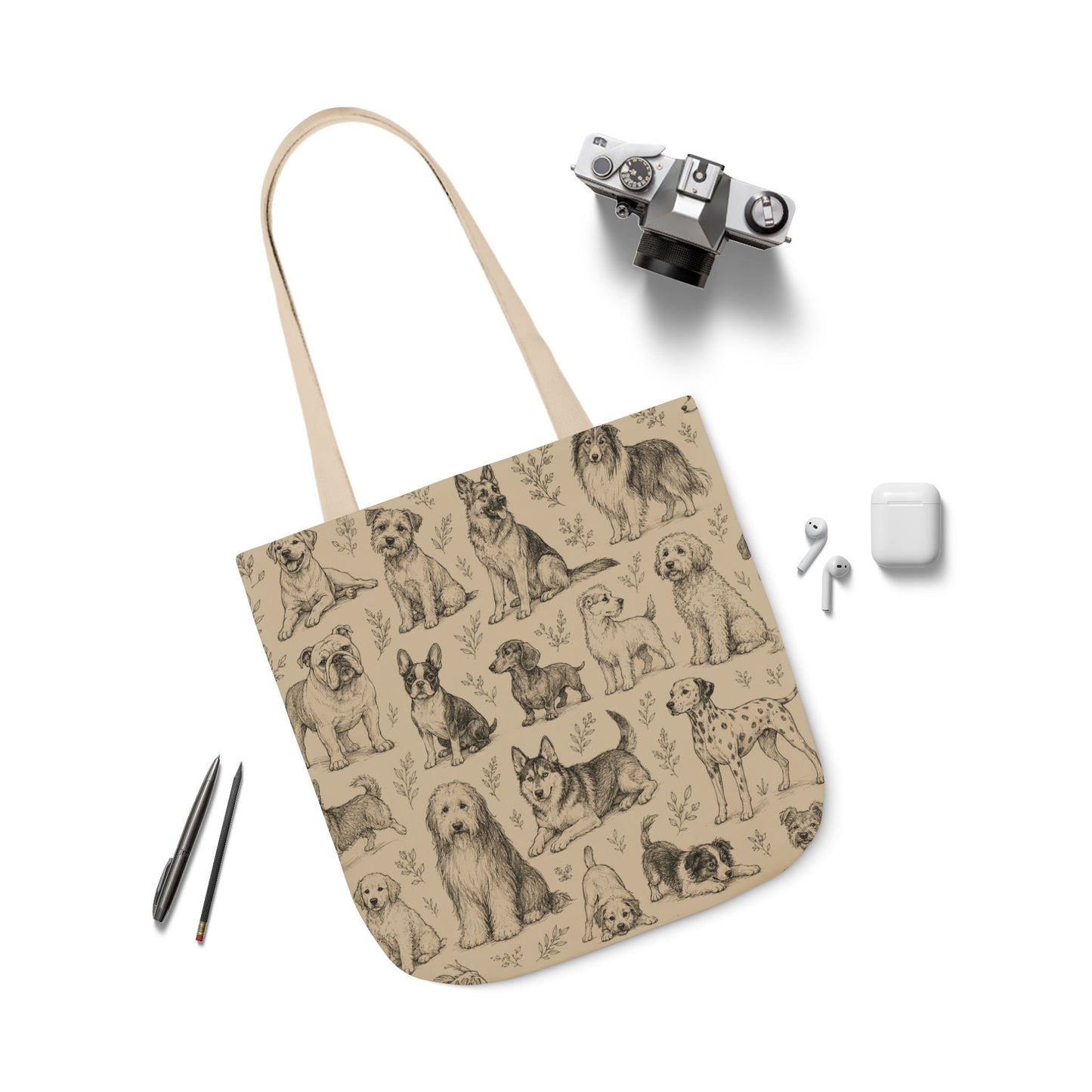 Canvas Tote Bag - Vintage Sketch Dogs Pattern