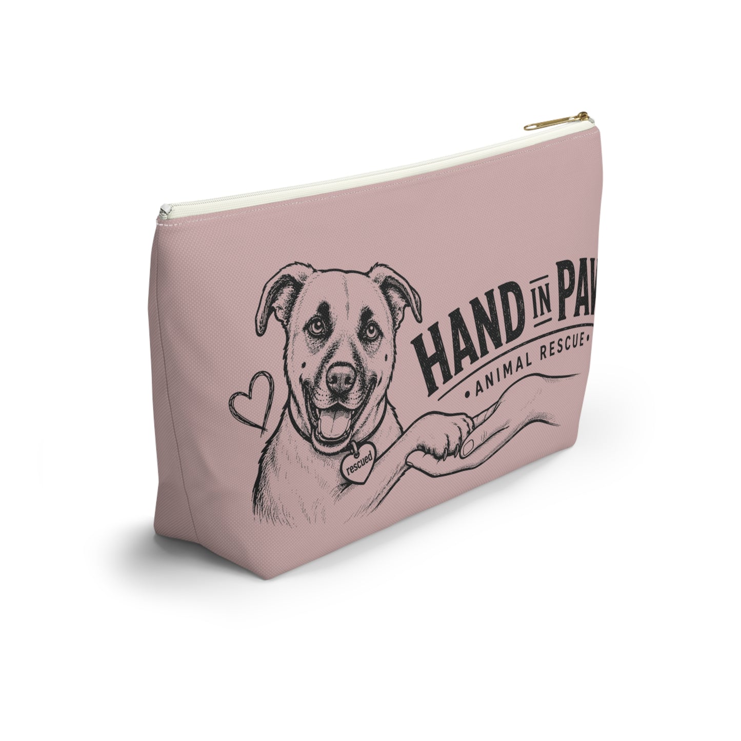 Hand in Paw Accessory Pouch — Zippered T‑Bottom Makeup & Travel Organizer