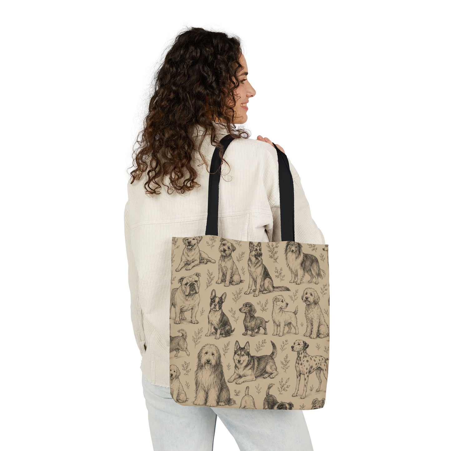 Canvas Tote Bag - Vintage Sketch Dogs Pattern