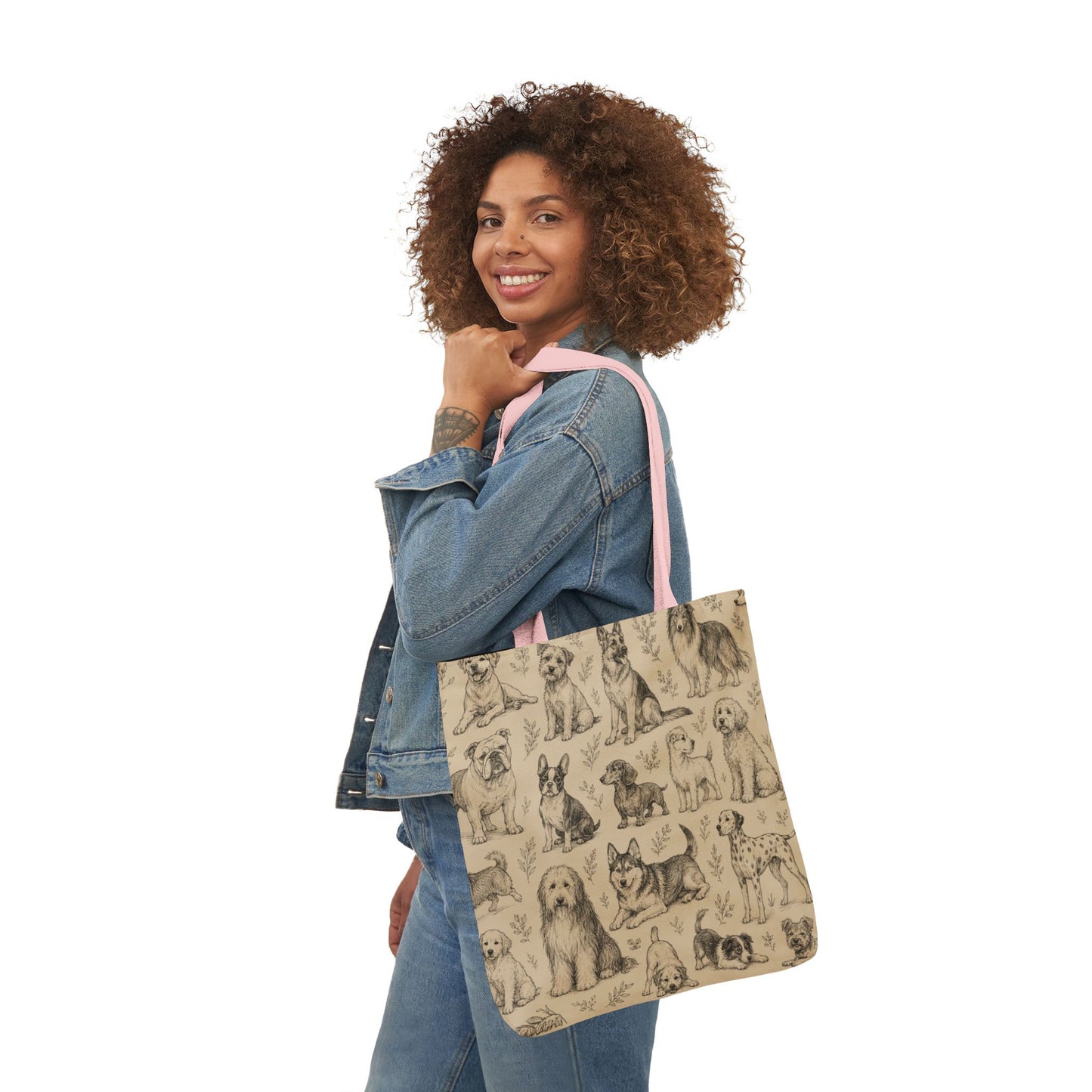 Canvas Tote Bag - Vintage Sketch Dogs Pattern