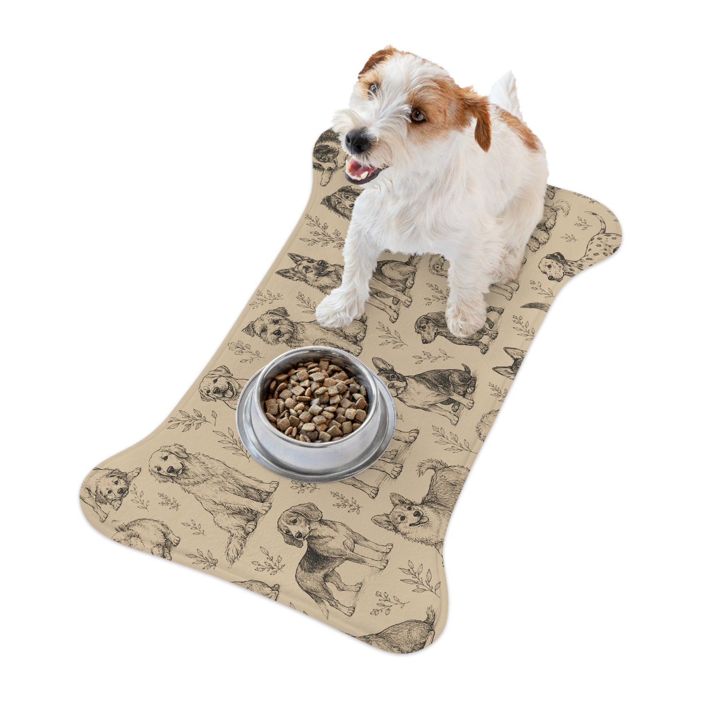 Dog Pattern Pet Feeding Mat - Non-Slip Bone-Shaped