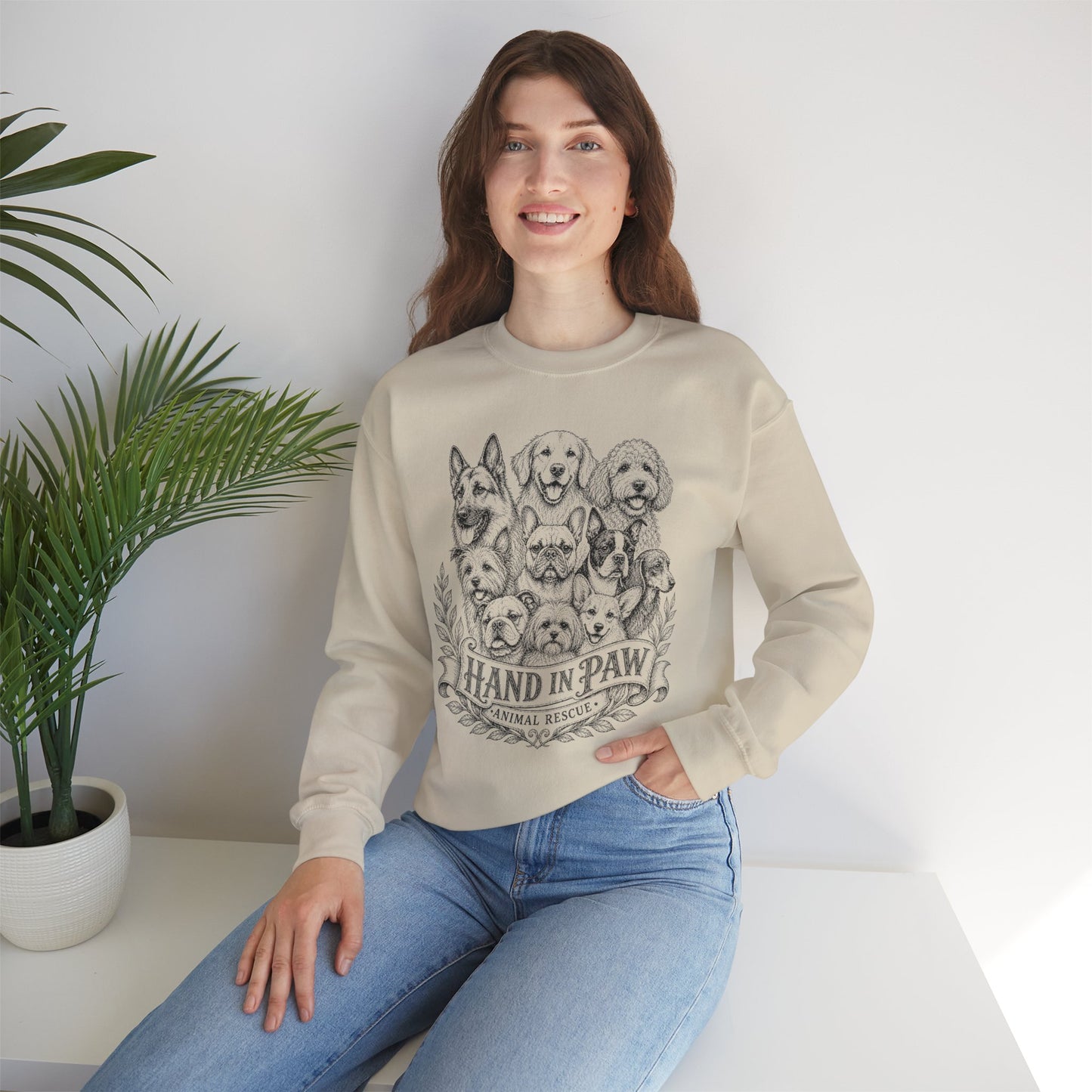 Hand in Paw Animal Rescue - Vintage Animal Sketch Unisex Crewneck Sweatshirt