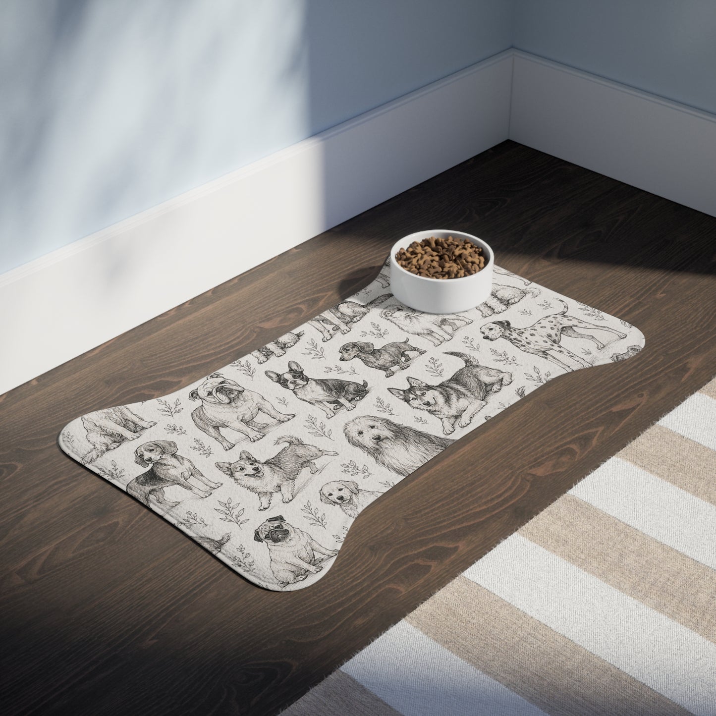 Dog Pattern Pet Feeding Mat - Non-Slip Bone-Shaped