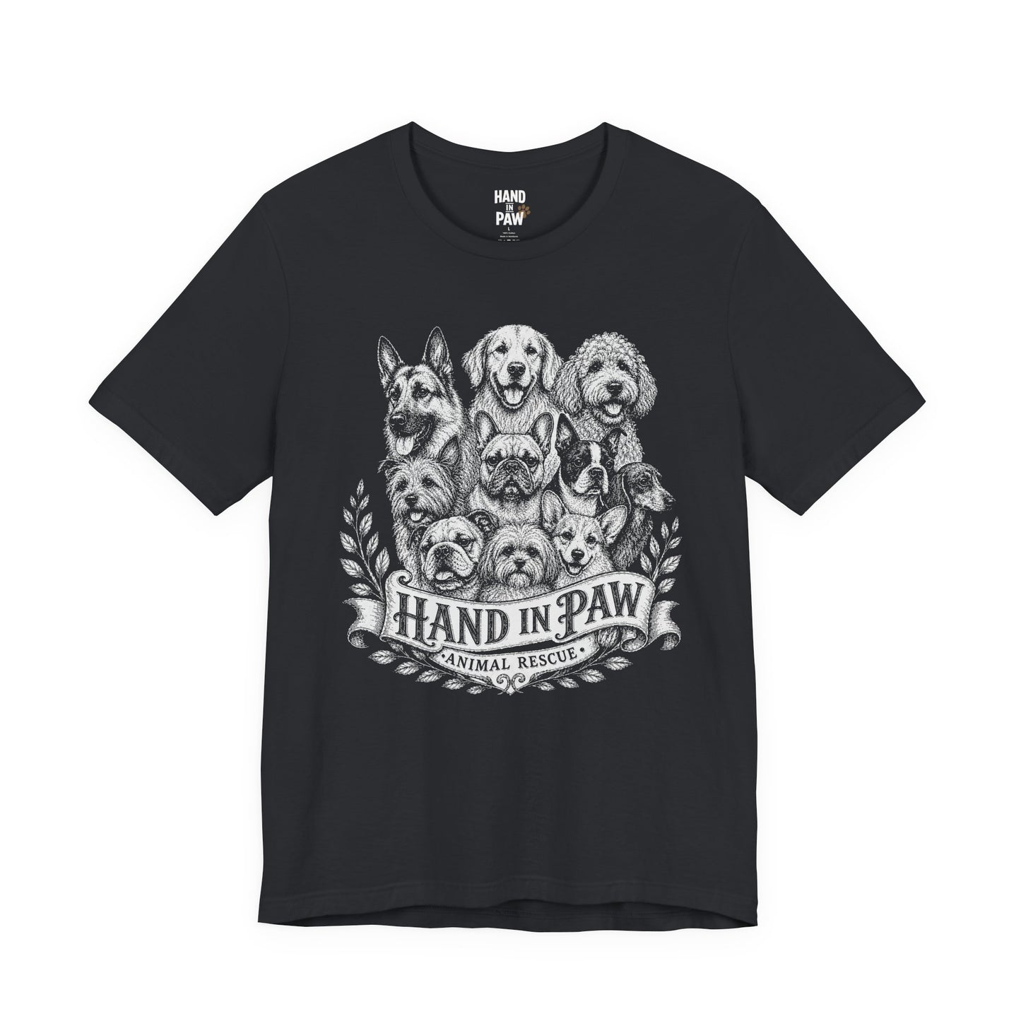 Hand in Paw Animal Rescue - Vintage Animal Sketch Logo T-Shirt
