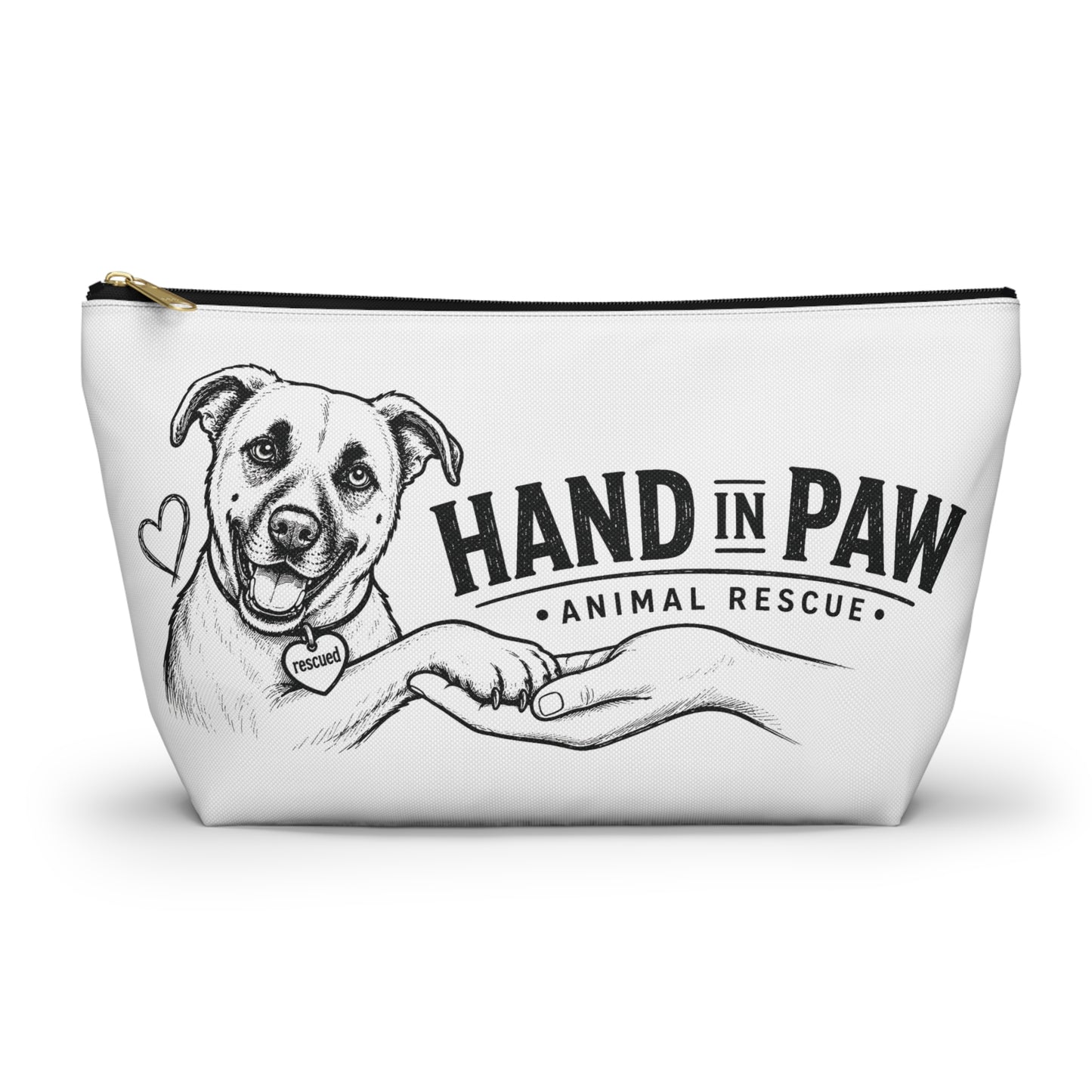 Hand in Paw Accessory Pouch — Zippered T‑Bottom Makeup & Travel Organizer