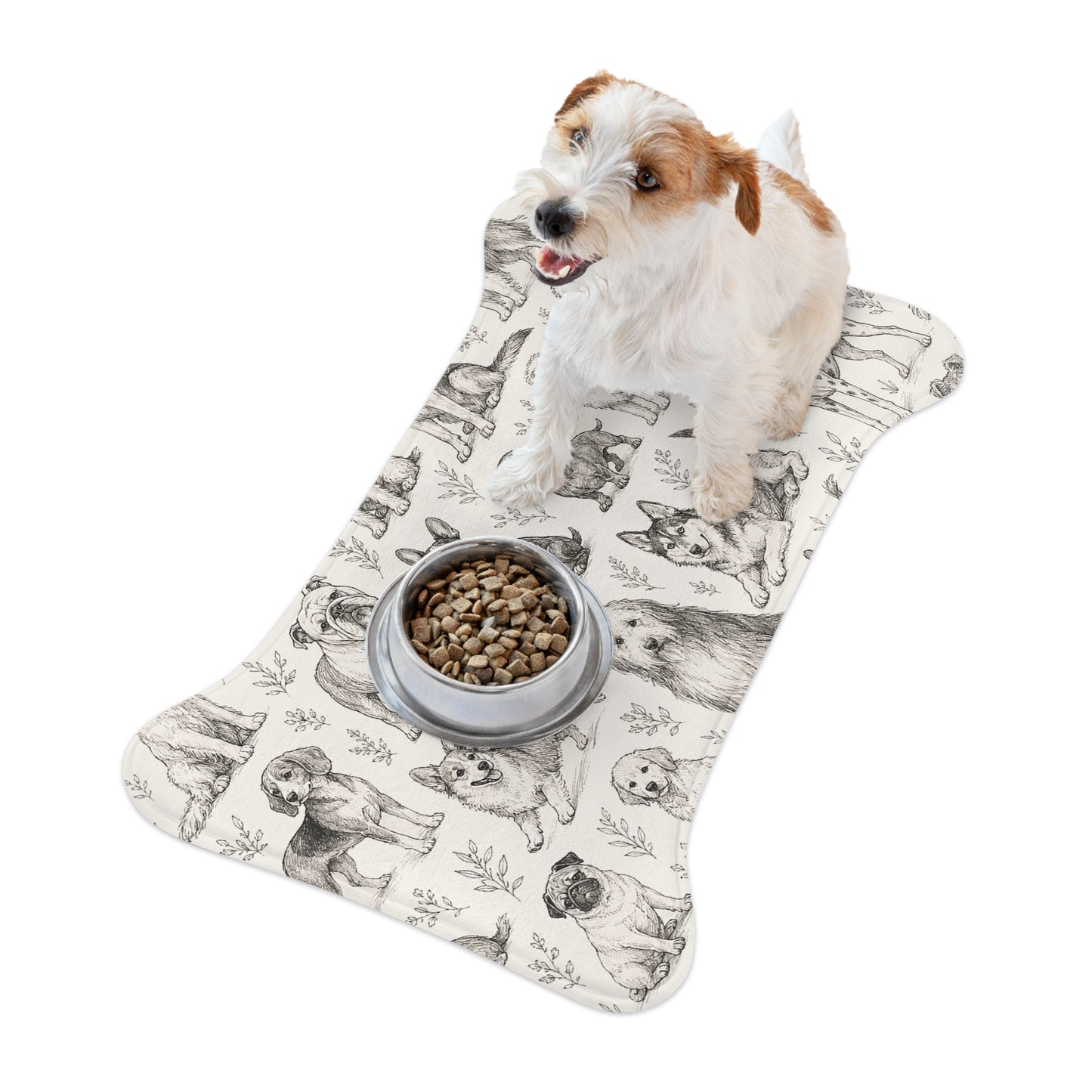 Dog Pattern Pet Feeding Mat - Non-Slip Bone-Shaped