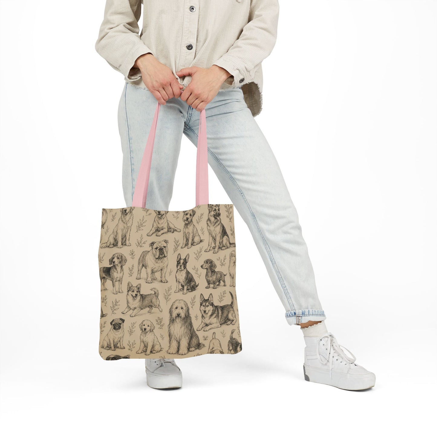 Canvas Tote Bag - Vintage Sketch Dogs Pattern