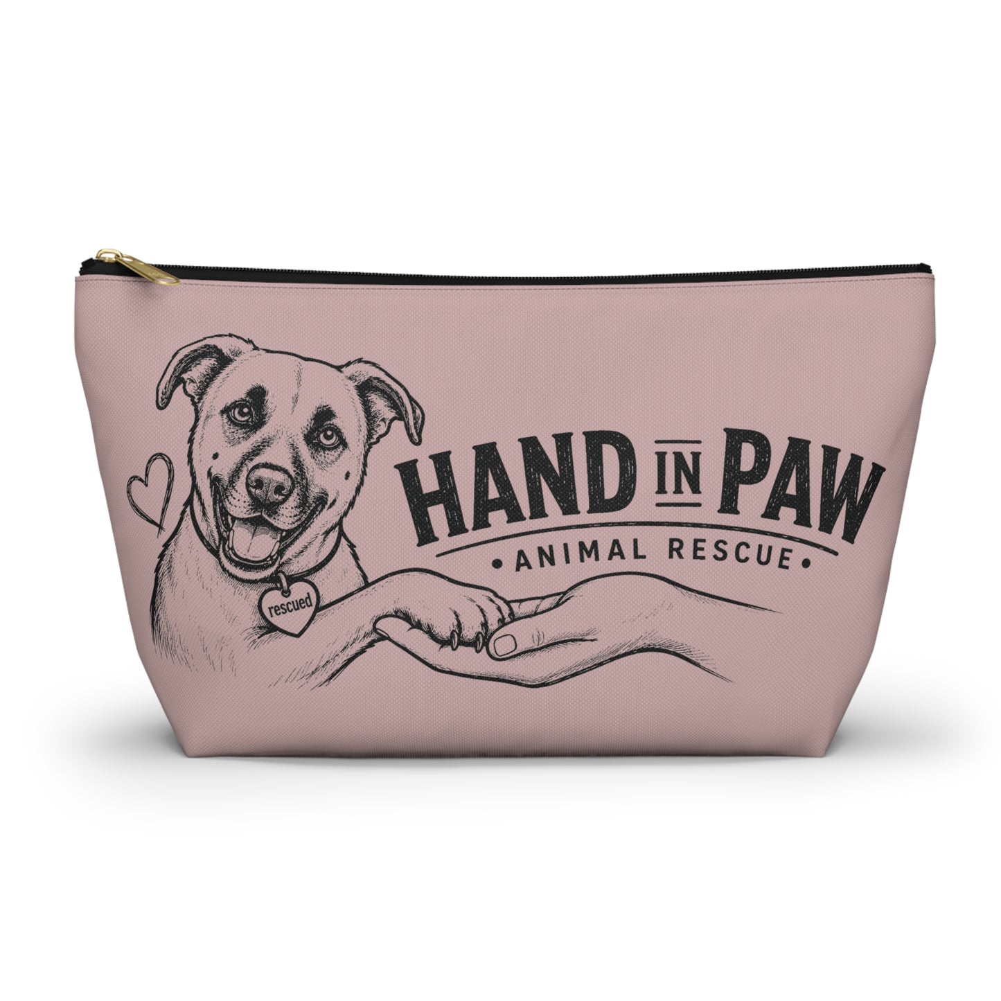 Hand in Paw Accessory Pouch — Zippered T‑Bottom Makeup & Travel Organizer