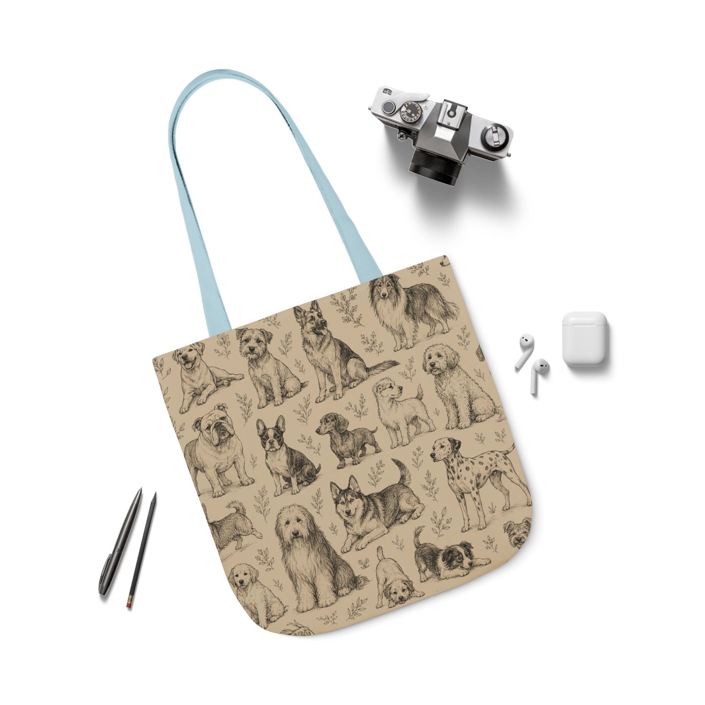 Canvas Tote Bag - Vintage Sketch Dogs Pattern