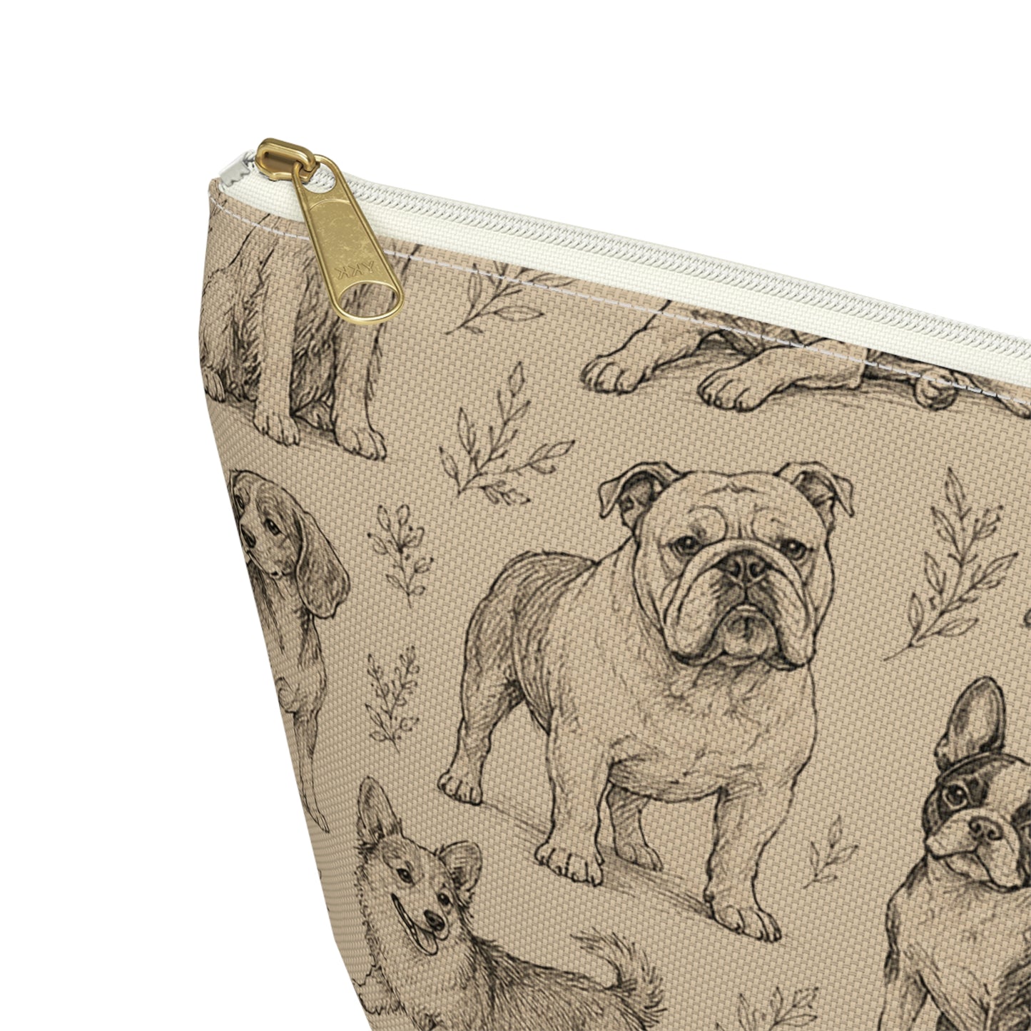 Dog Sketch Accessory Pouch — Zippered T‑Bottom Makeup & Travel Organizer