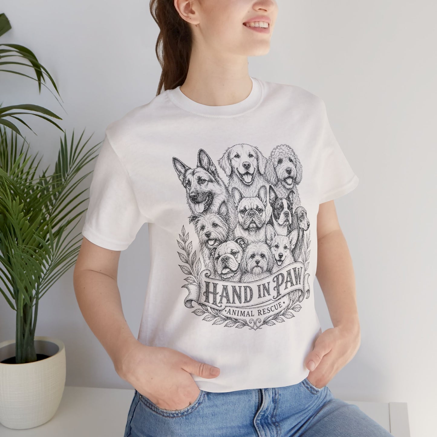 Hand in Paw Animal Rescue - Vintage Animal Sketch Logo T-Shirt