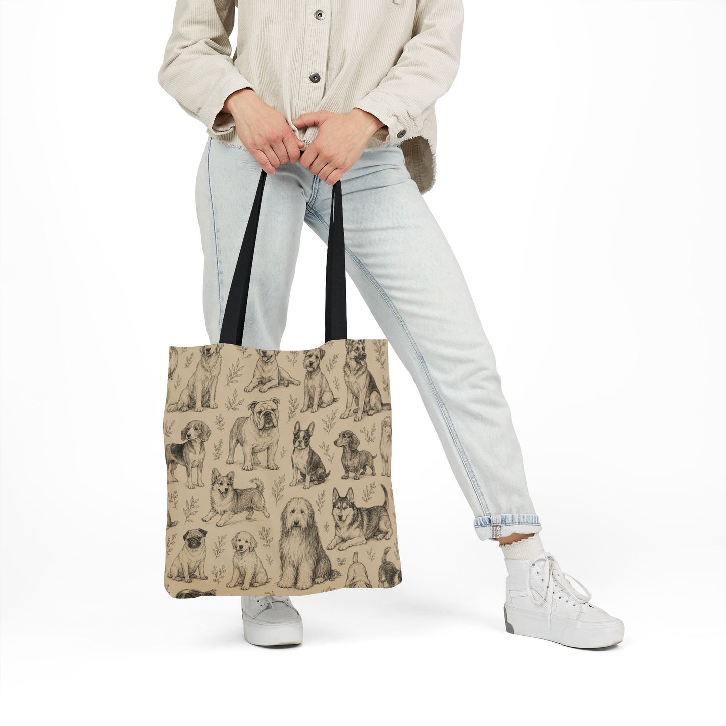 Canvas Tote Bag - Vintage Sketch Dogs Pattern