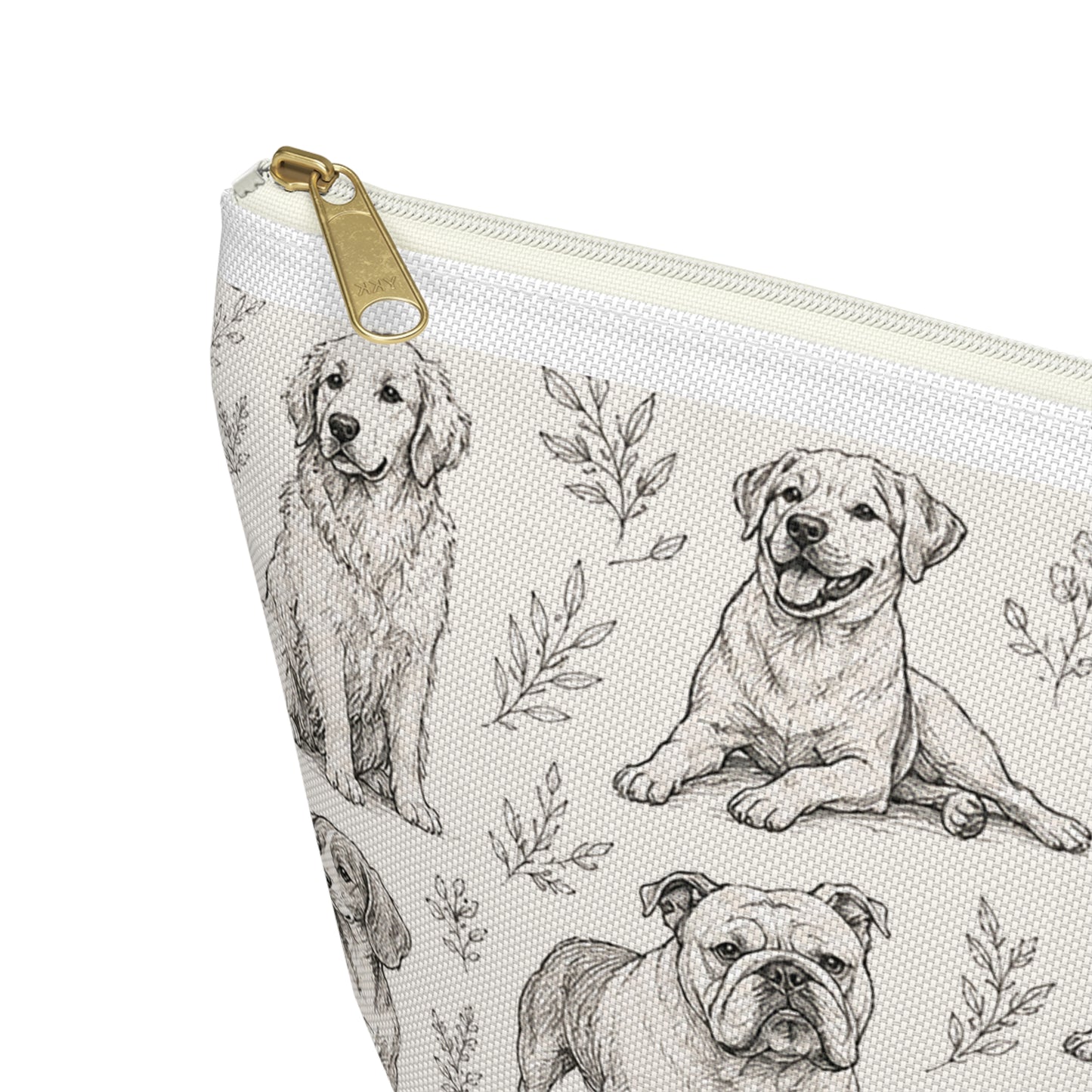 Dog Sketch Accessory Pouch — Zippered T‑Bottom Makeup & Travel Organizer