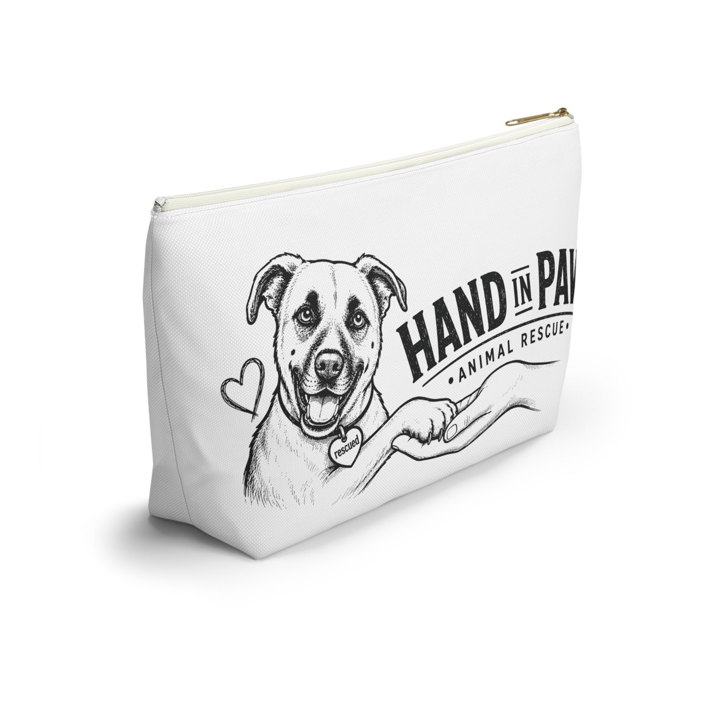 Hand in Paw Accessory Pouch — Zippered T‑Bottom Makeup & Travel Organizer